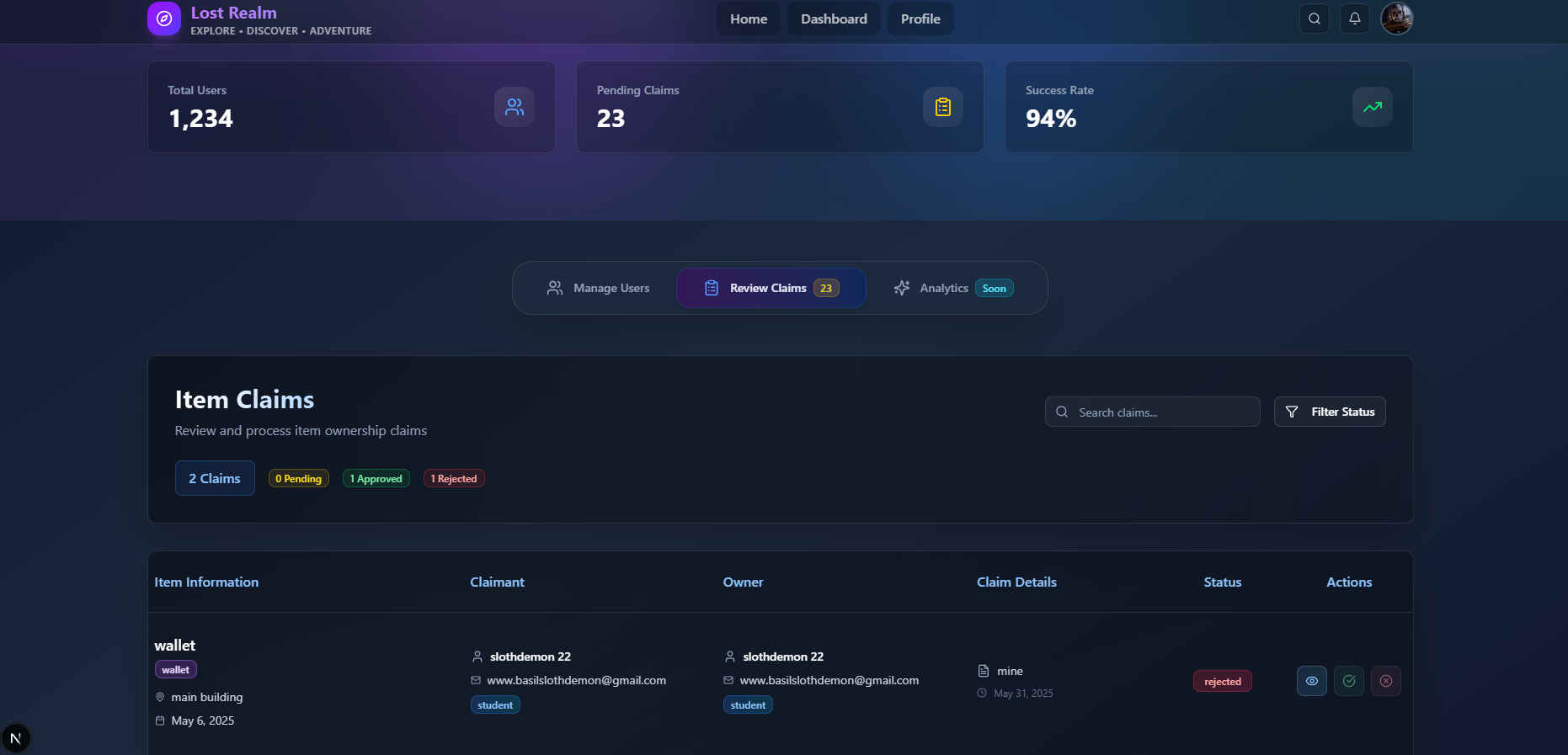 Lost Realm Dashboard